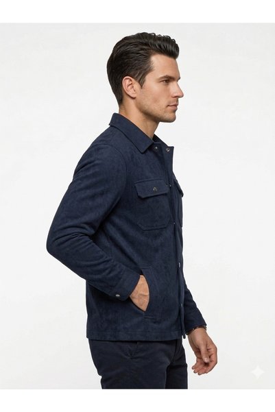İMAJ MAĞAZACILIK Men's Premium Suede Look Slim Fit Seasonal Jacket - Jean Jacket Model with Snap Buttons