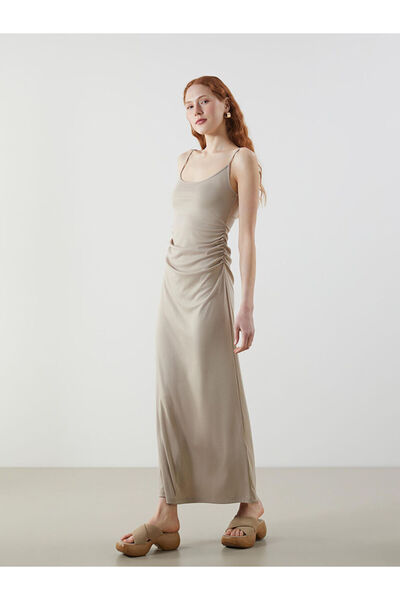 LC Waikiki Beige U-Neck Rope Strap Dress