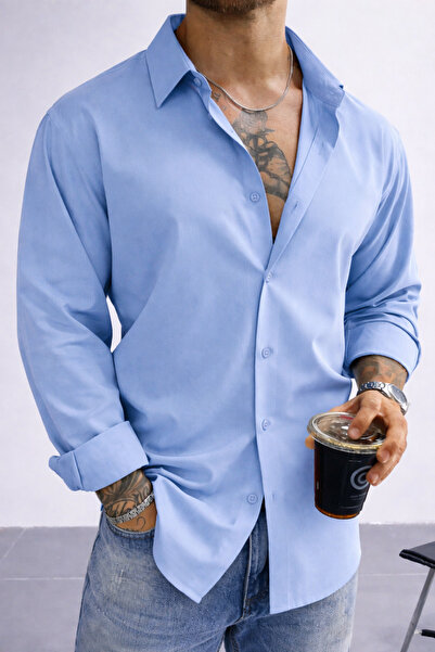 Tarz Cool Muška košulja dugih rukava, polu-oversize, izgleda kao lan
