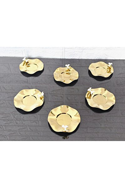 atabey home collection طقم من 6 أطباق شاي ذهبية مع طبق تقديم أبيض بتصميم فراش...