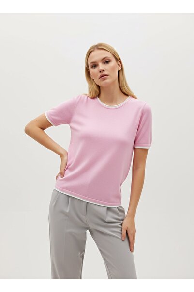 Arbucky Women's Crew Neck Short Sleeve Slim Knit Sweater