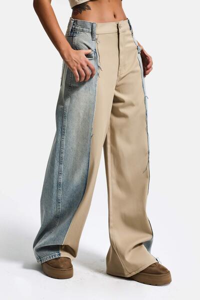 it's basic Women's Beige Denim Color 4S6-57 Mega Baggy Fit Double Piece Speci...