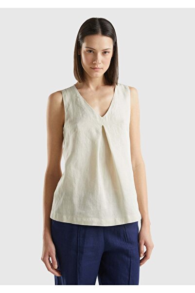 United Colors of Benetton Μπεζ Γυναικεία/Κοριτσίστικη Μπλούζα Kdn_100% Λινό μ...