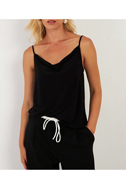 NEW JOURNAL Γυναικεία Μαύρη Μπλούζα με Γιακά Degaje APP1286