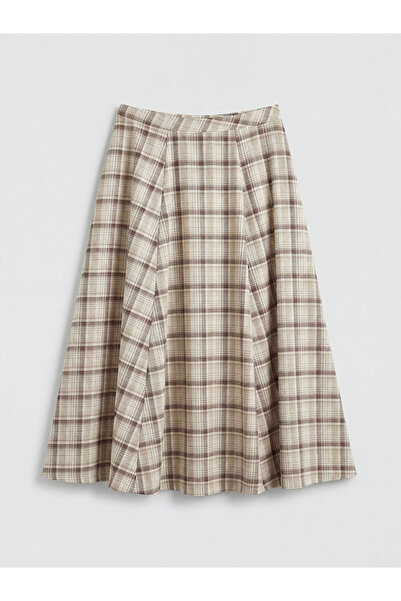 LC Waikiki Rmz Gi̇yi̇m Farkiyla Checked Embroidered Flared Skirt with Waist Cord