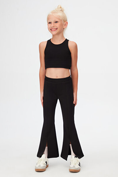 LOVETTI Μαύρο παντελόνι κατάδυσης με ραβδώσεις και σκίσιμο μπροστά για κορίτσια