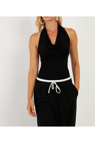 NEW JOURNAL Жіночий чорний боді з відкритою спиною та ґудзиками APP1295