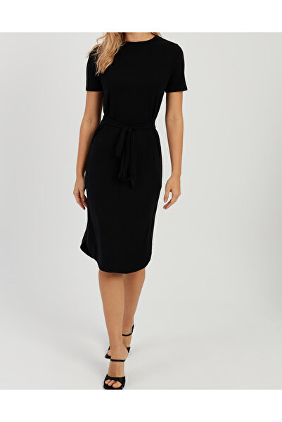 NEW JOURNAL Γυναικείο μίντι φόρεμα κασκόλ με μαύρο κορδόνι APP1270