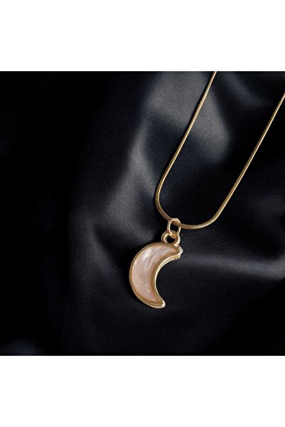 BS JEWELRY قلادة على شكل قمر من الفولاذ باللون الذهبي لا تفقد لونها، قلادة نس...