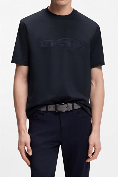 BOSS C Taut 242 Aston Martin Erkek Bisiklet Yaka T-Shirt Mavi