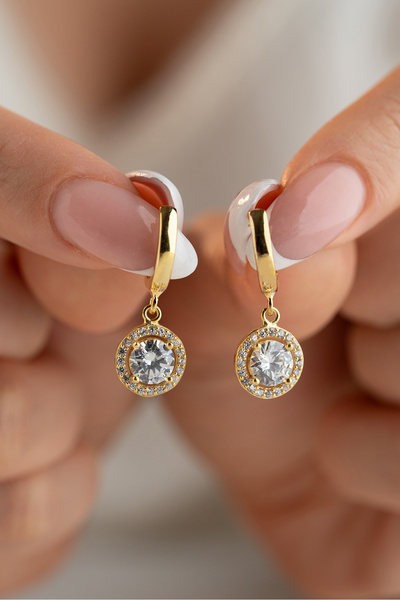 Zundesilver حلق ألماس سوليتير ذهبي اللون مقاس 12 ملم