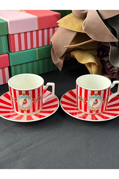 MD MİMOZA DEKOR Turkish Coffee Cup Love Bird Red for 2 People