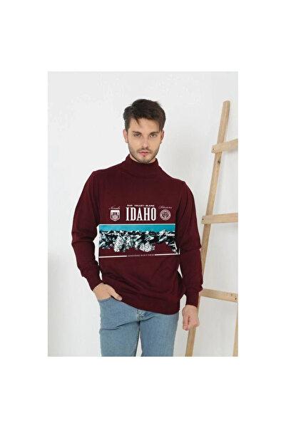 Narnuga    Printed Half-Thigh Long Sleeve Woven Knitwear - Claret Red