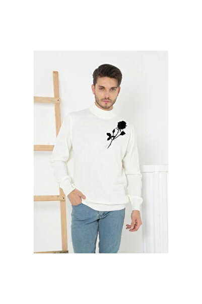 Narnuga    Printed Half-Neck Long Sleeve Woven Knitwear - White