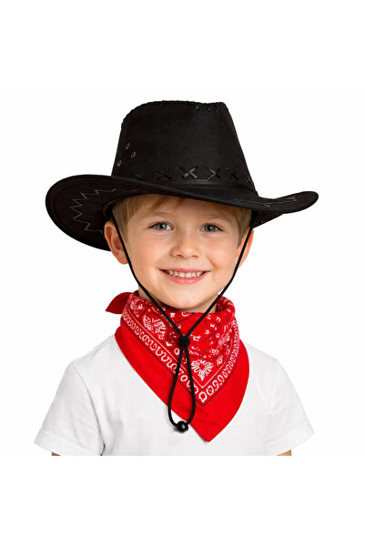 Kanonik Education Children's Cowboy Hat Black and Red Bandana Set