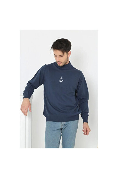 Narnuga Half neck Printed woven knitwear - indigo