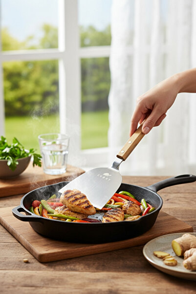 RENK YAPI RÜYASI Bamboo Stainless Steel Cake Pastry Pizza Spatula Wide Baklav...