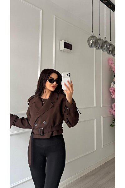 Daves Acı Kahve Short Belted Trench Coat