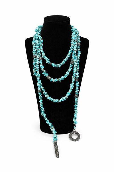 Karşıyaka Bijuteri Layered Special Design Long Necklace with Natural Turquois...