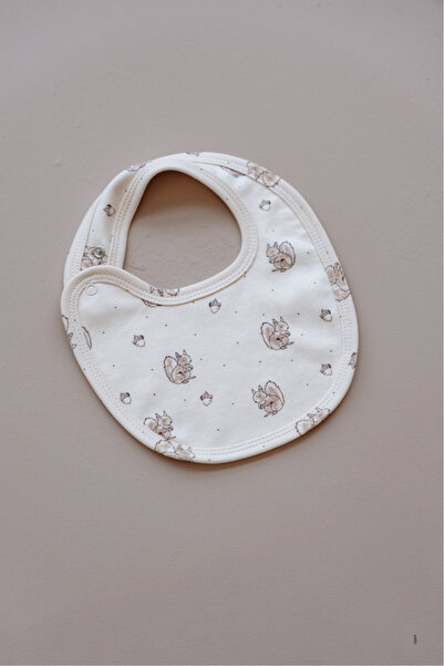 Oh La La Koala For Little Ones Cream Squirrel Printed Snap Fastener Baby Bib
