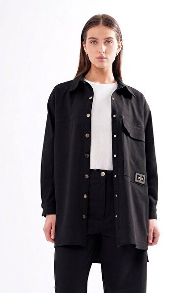 Ceremony Front Snap Fastener Denim Jacket Shirt with Embroidered Pocket Detai...