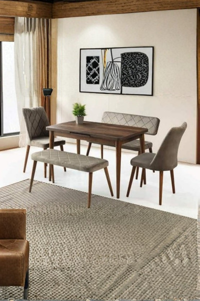Savita Home Modern Bahçe, Balkon Çay Seti 4-6 Kişilik Ceviz Masa Nova Sandaly...