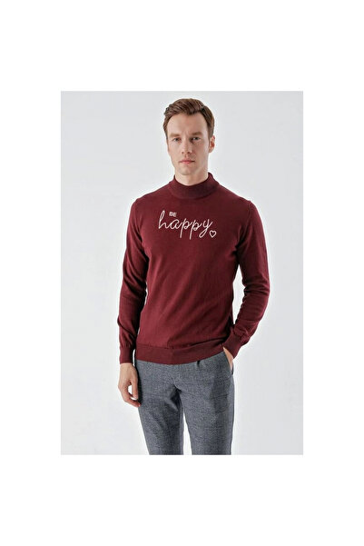 Narnuga Printed Long Sleeve Half-Neck Woven Knitwear - Claret Red
