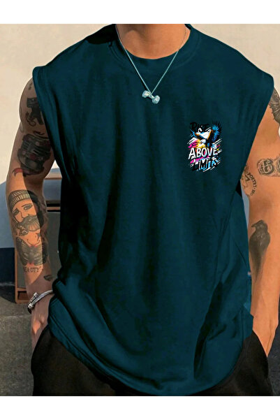 SUNFREE تي شيرت رجالي كبير الحجم بدون أكمام مطبوع عليه WILD