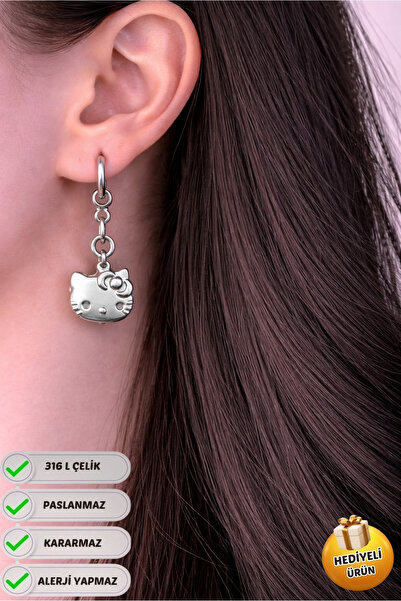 Piercing Market Steel & Silver Çelik Özel Tasarım Sallantılı Hediyelik Hello ...