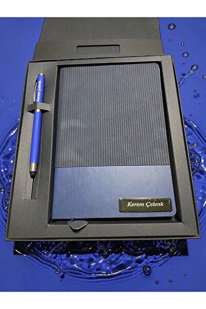 Pluvia Hediyelik Kişiye Özel Lüx Çizgi Derili Defter & Kalem & Kutulu Set