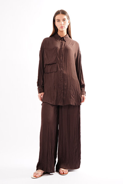 Ceremony Front Buttoned Two Layer Pocketed Trousers Cupra Set 914 Brown