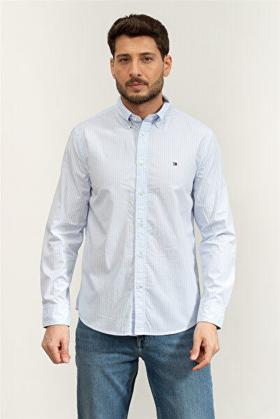 Tommy Hilfiger Erkek TH Flex Regular Fit Poplin Gömlek - Açık Mavi