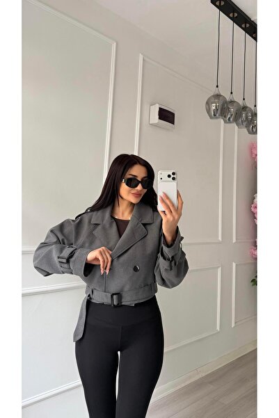 Daves Anthracite Short Belted Trench Coat