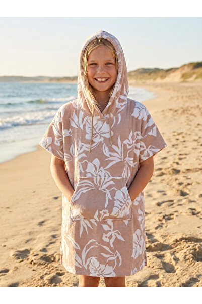 MEYHOME Peškir za plažu, dječji pončo sa kapuljačom (bež uzorak lišća)