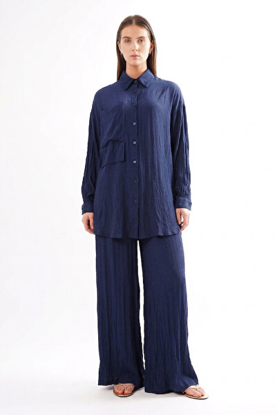 Ceremony Front Buttoned Two Layer Pocketed Trousers Cupra Set 914 Navy Blue