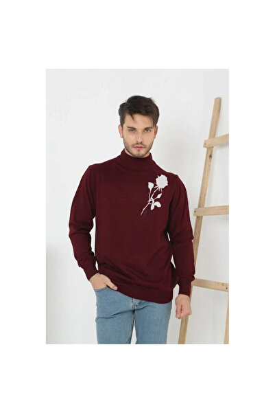 Narnuga    Printed Half-Thigh Long Sleeve Woven Knitwear - Claret Red