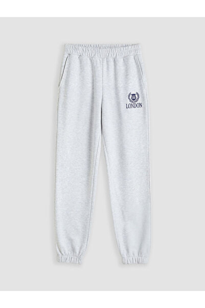 LC Waikiki Gray Embroidered Women's Thick Jogger Sweatpants from Güli̇s Gi̇yi̇m