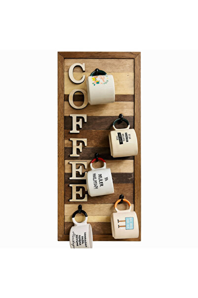 woodline Ahşap Duvar Kupa Askılığı 5’li | Kahve Köşesi Organizer | 25x61 cm