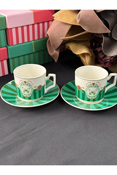 MD MİMOZA DEKOR Turkish Coffee Cup Love Bird Red for 2 People