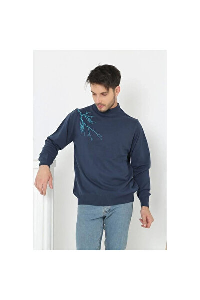 Narnuga Half neck Printed woven knitwear - indigo