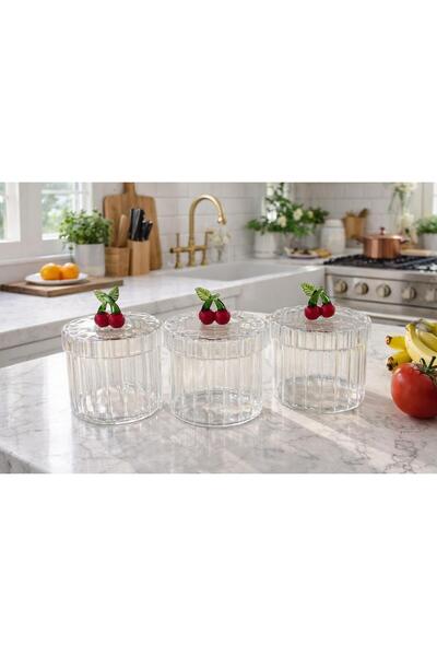 Qerhome Set of 3 Borosilicate Glass Multi-Purpose Optical Striped Jars with C...
