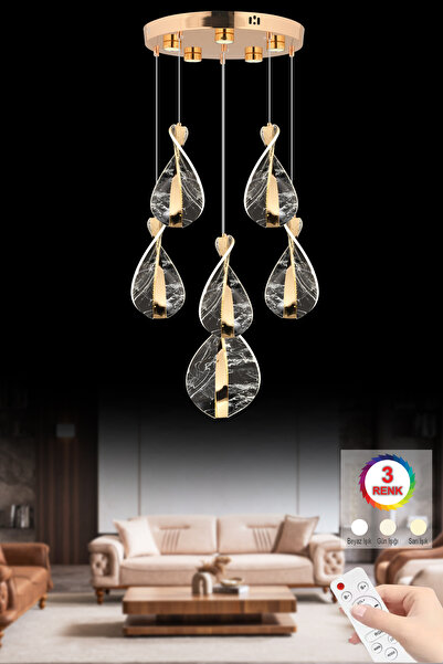 İstanbul Avize Neptün 6'li Gold Kumandalı 3 Renk Ledli Modern Lüx Led Avize