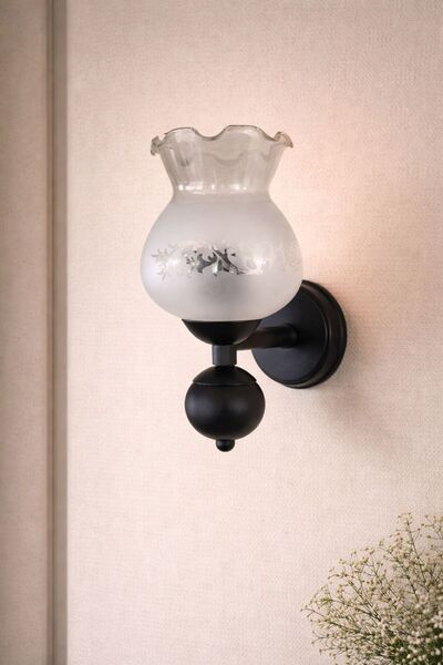 Ömür Avize Sultan Glass Single Ball Black Case Wall Sconce