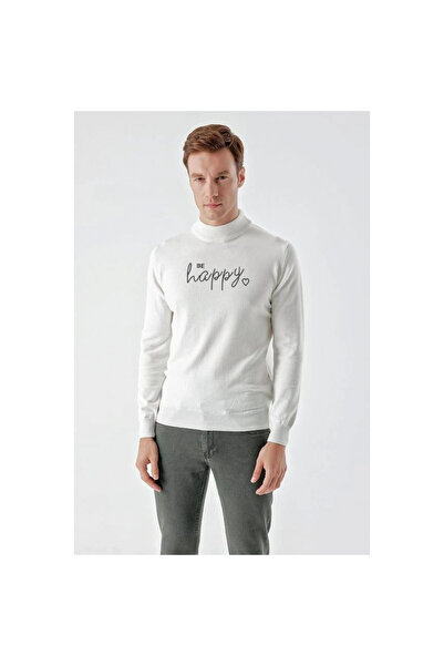 Narnuga Printed Long Sleeve Half-Neck Woven Knitwear - White