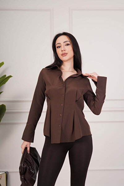 Hipo Trend Εποχιακό καφέ πουκάμισο με γιαπλένια ραφή στη μέση και ολόσωμη εφα...