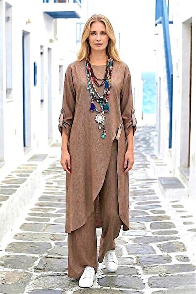 Veraura Lifestyle Brown Asymmetrical Design Double Set