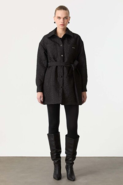 accort Kuşak Detaylı Kapitone Ceket-SİYAH