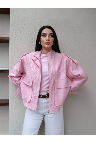 ESRAHELVACI Çiçek Nakışlı Kol Kemerli Ceket