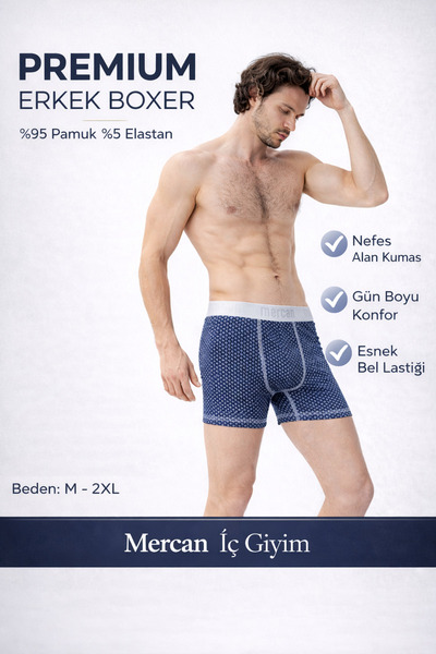 Mercan Plaid Patterned Flexible Boxer Shorts - Non-Marking Waist Elastic, Ful...