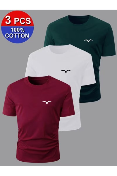 puolikuu تي شيرت مطبوع عليه طائر متعدد الأشكال مقاس كبير للجنسين PLK